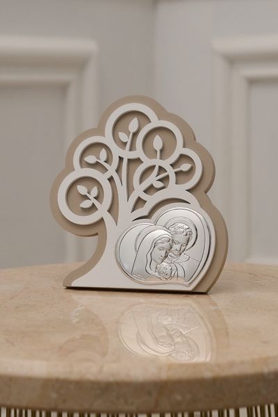 Срібна ікона &laquo;Свята Родина&raquo; 14x15,5 см у формі дерева 81404 1L фото