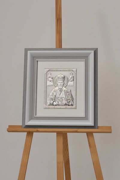 Серебряная икона &laquo;Святой Николай Чудотворец&raquo; в серой раме, 46&times;51 см QOF 202 DM 8330 GY фото