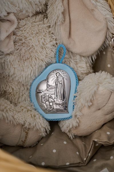 Серебряная икона Фатимской Богородицы на голубой подкладке 7,5x9 см 10561 1C фото