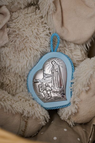 Серебряная икона Фатимской Богородицы на голубой подкладке 7,5x9 см 10561 1C фото