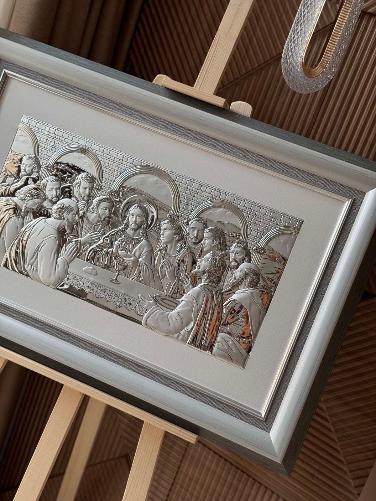 Ікона &laquo;Тайна вечеря&raquo; срібна в сірій рамці 82&times;55 см 0290 5S DM 8330 GY фото
