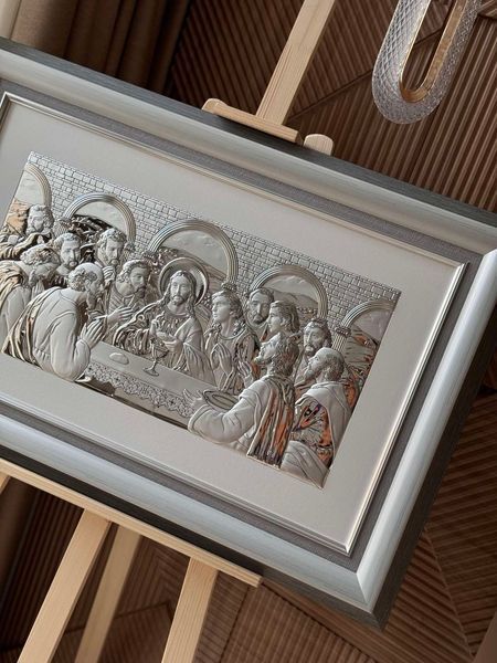 Ікона &laquo;Тайна вечеря&raquo; срібна в сірій рамці 82&times;55 см 0290 5S DM 8330 GY фото